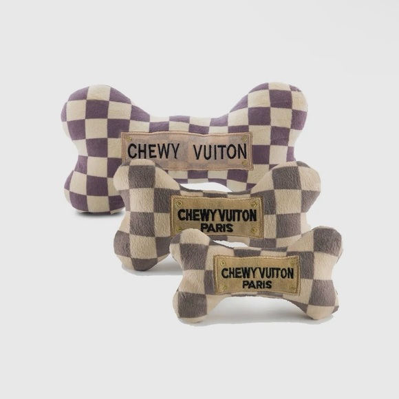 Chewy Vuiton Bone Squeaker Toy (Brown & Cream) - Picture 2 of 2